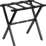 Hotel Black Finish Wood Folding Luggage Rack With Black Straps - Homeroots - Flyclothing LLC