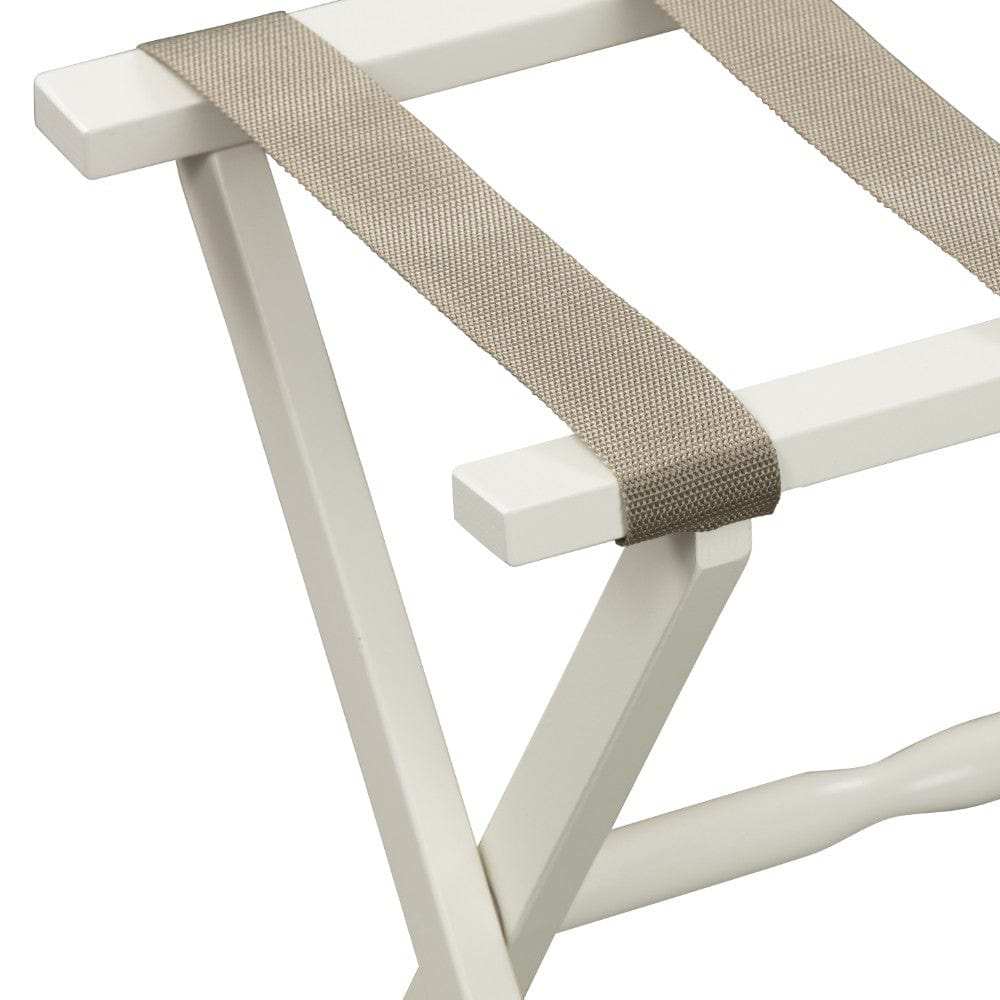Hotel Ivory Finish Wood Folding Luggage Rack With Tan Straps - Homeroots - Flyclothing LLC
