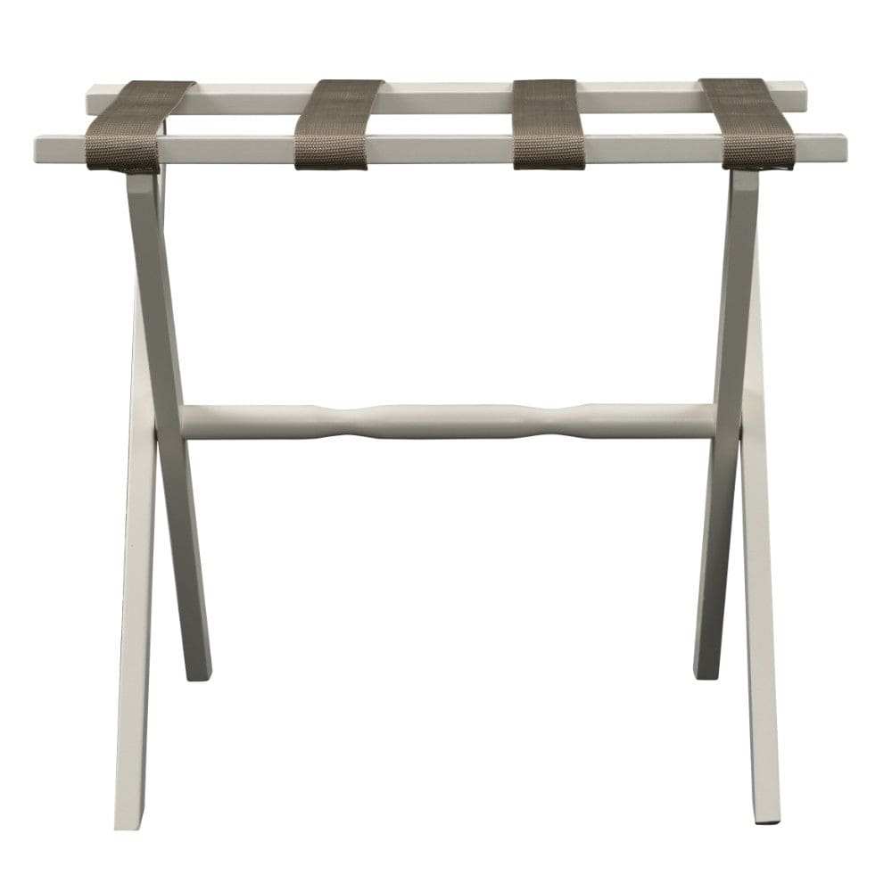 Hotel Ivory Finish Wood Folding Luggage Rack With Tan Straps - Homeroots - Flyclothing LLC