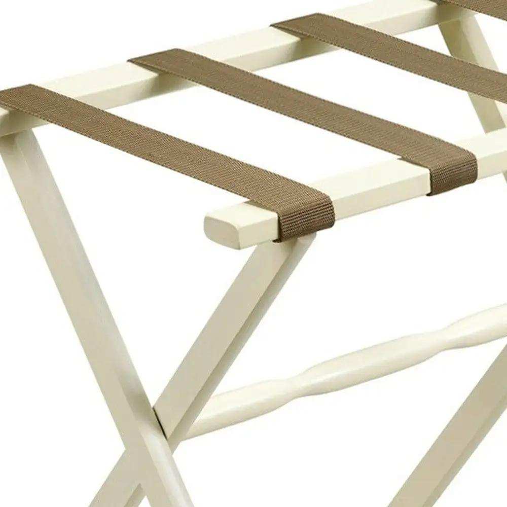 Hotel Ivory Finish Wood Folding Luggage Rack With Tan Straps - Homeroots - Flyclothing LLC