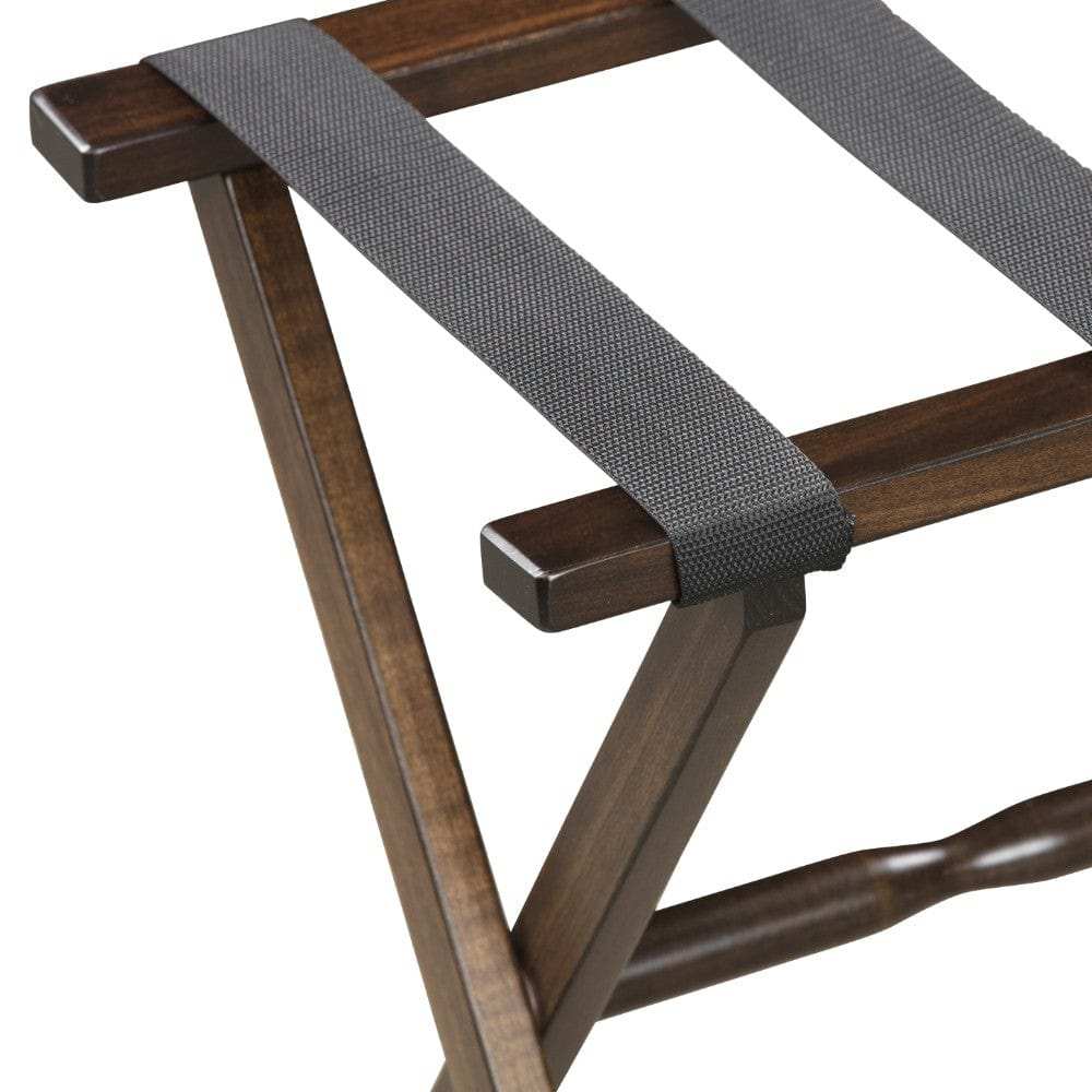Hotel Dark Walnut Finish Wood Folding Luggage Rack With Black Straps - Homeroots - Flyclothing LLC