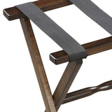 Hotel Dark Walnut Finish Wood Folding Luggage Rack With Black Straps - Homeroots - Flyclothing LLC