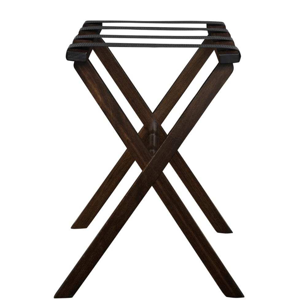 Hotel Dark Walnut Finish Wood Folding Luggage Rack With Black Straps - Homeroots - Flyclothing LLC