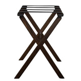 Hotel Dark Walnut Finish Wood Folding Luggage Rack With Black Straps - Homeroots - Flyclothing LLC