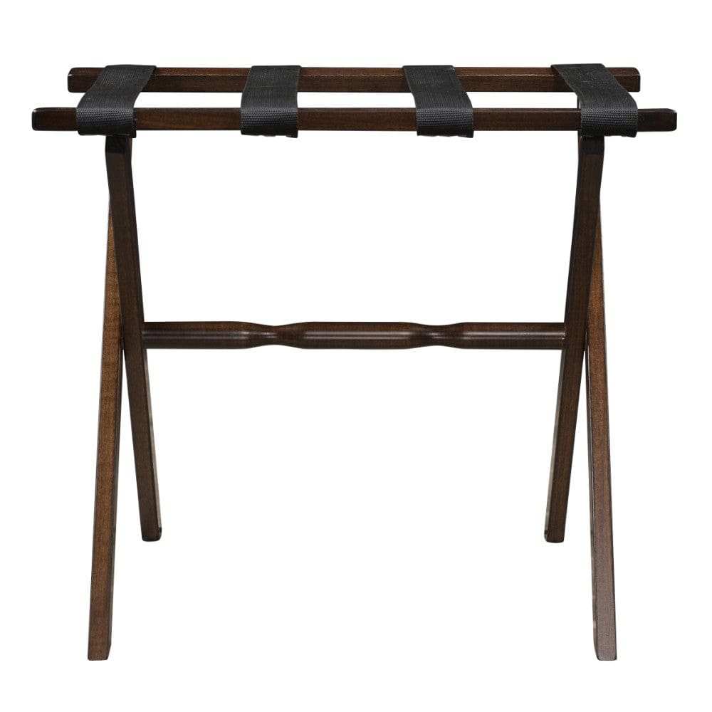 Hotel Dark Walnut Finish Wood Folding Luggage Rack With Black Straps - Homeroots - Flyclothing LLC