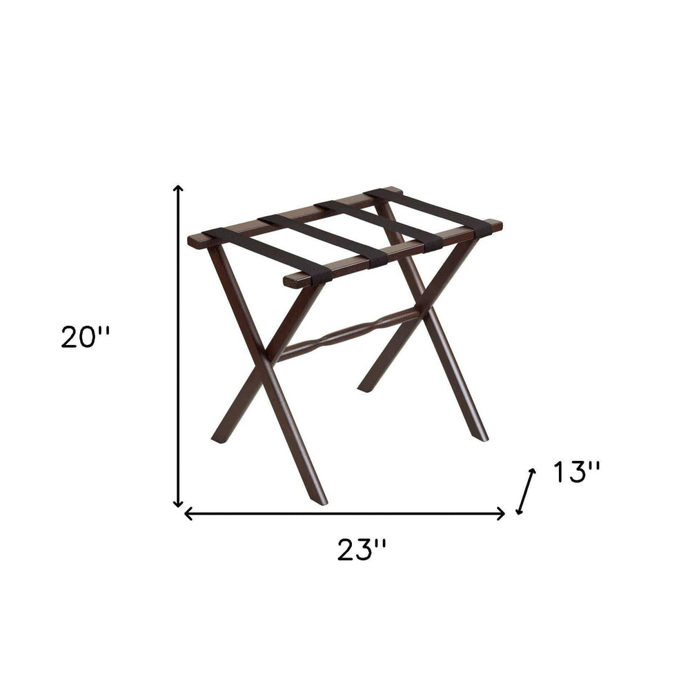 Hotel Dark Walnut Finish Wood Folding Luggage Rack With Black Straps - Homeroots - Flyclothing LLC
