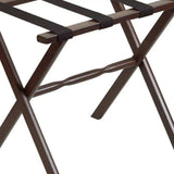 Hotel Dark Walnut Finish Wood Folding Luggage Rack With Black Straps - Homeroots - Flyclothing LLC