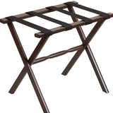 Hotel Dark Walnut Finish Wood Folding Luggage Rack With Black Straps - Homeroots - Flyclothing LLC
