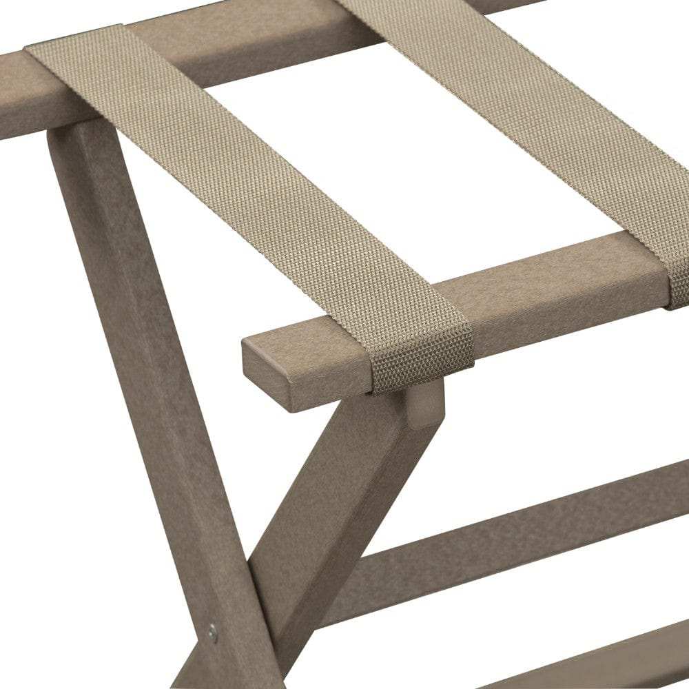 Earth Friendly Taupe Folding Luggage Rack With Dark Tan Straps - Homeroots - Flyclothing LLC