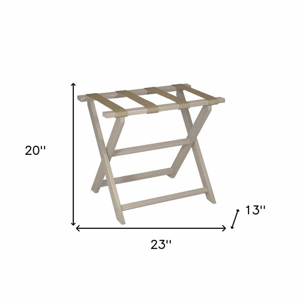 Earth Friendly Taupe Folding Luggage Rack With Dark Tan Straps - Homeroots - Flyclothing LLC