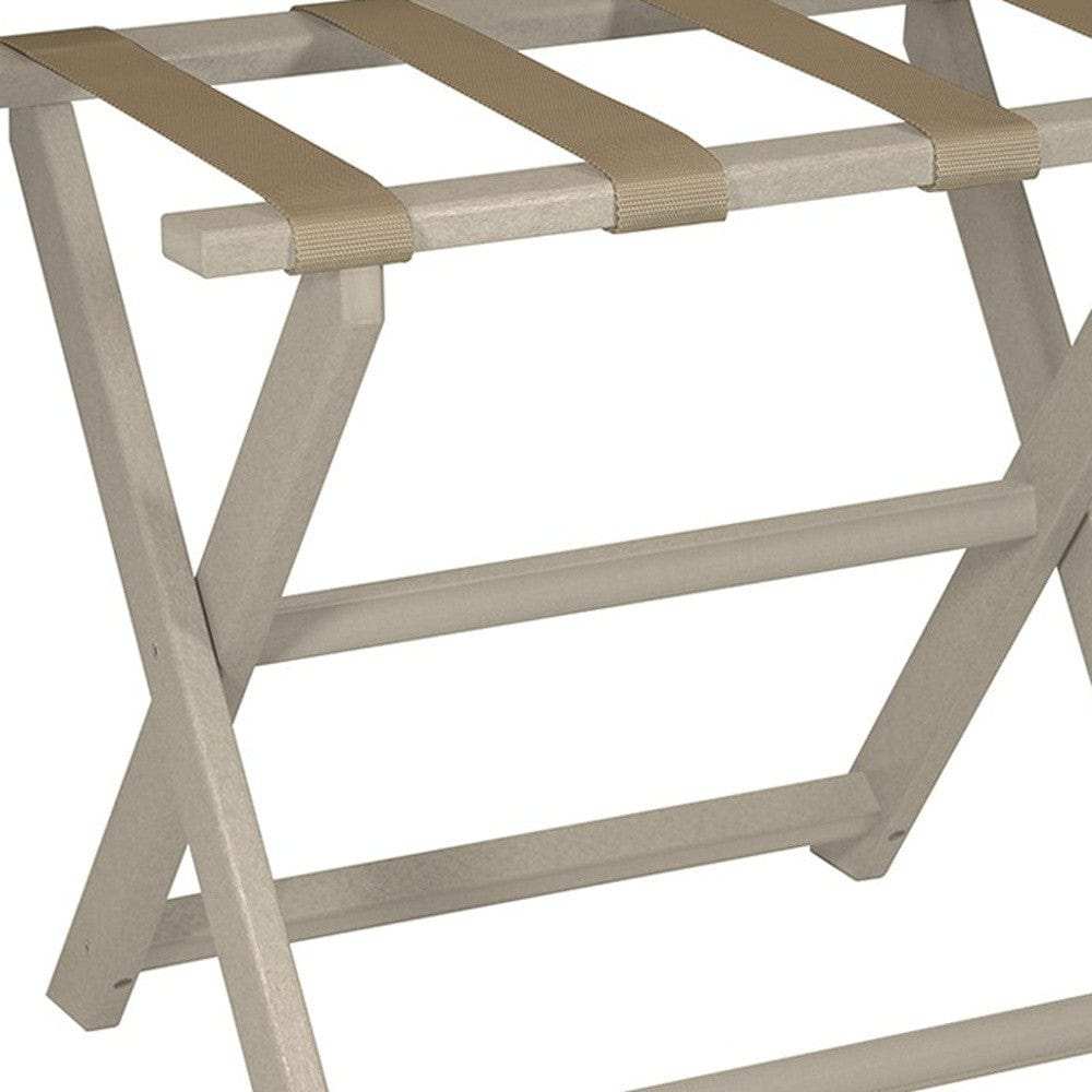 Earth Friendly Taupe Folding Luggage Rack With Dark Tan Straps - Homeroots - Flyclothing LLC