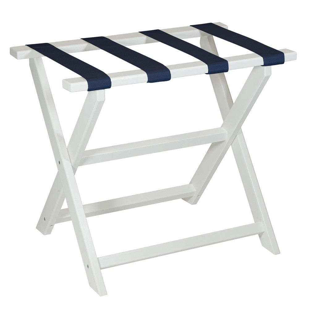 Earth Friendly White Folding Luggage Rack With Navy Straps - Homeroots - Flyclothing LLC