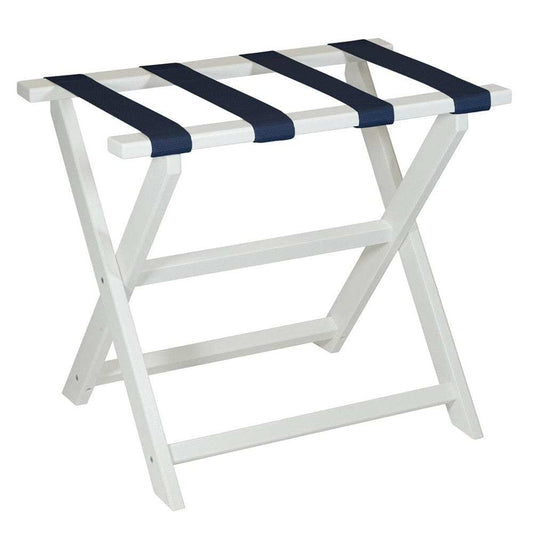 Earth Friendly White Folding Luggage Rack With Navy Straps - Homeroots - Flyclothing LLC