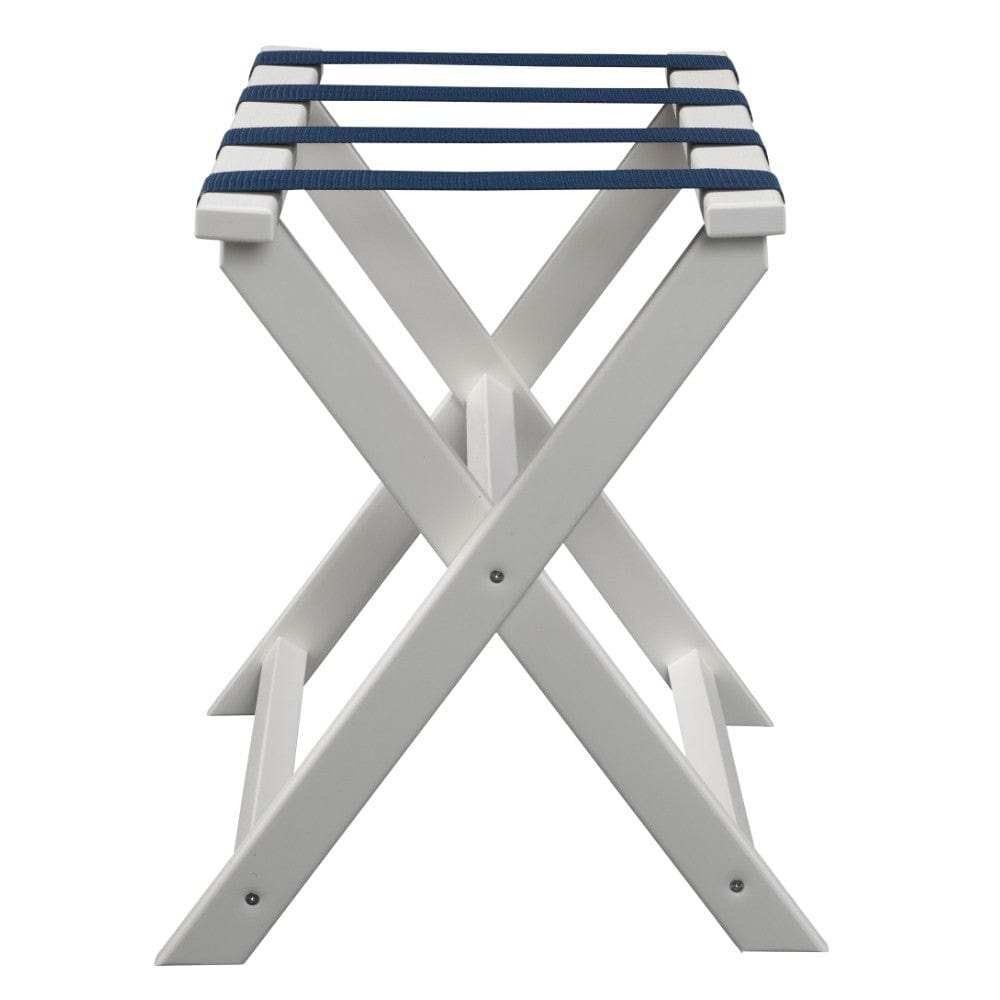 Earth Friendly White Folding Luggage Rack With Navy Straps - Homeroots - Flyclothing LLC