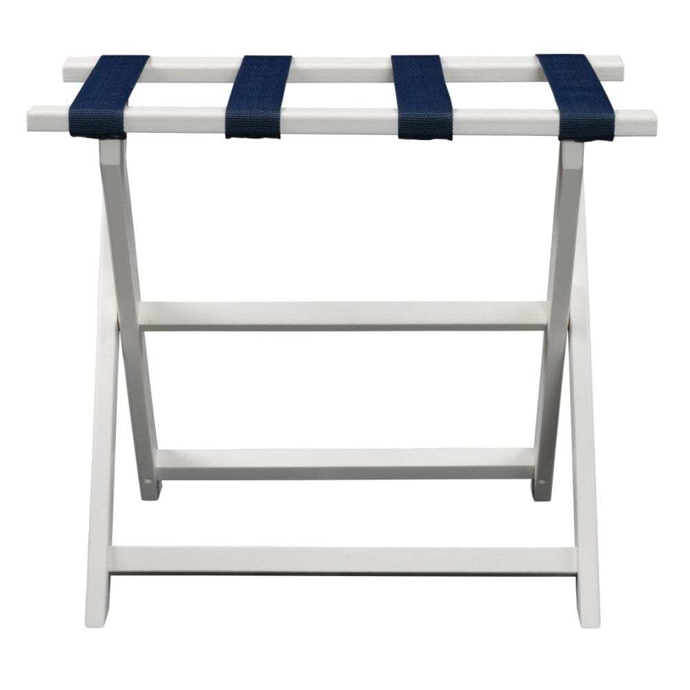 Earth Friendly White Folding Luggage Rack With Navy Straps - Homeroots - Flyclothing LLC