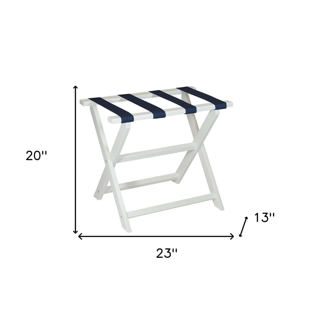 Earth Friendly White Folding Luggage Rack With Navy Straps - Homeroots - Flyclothing LLC