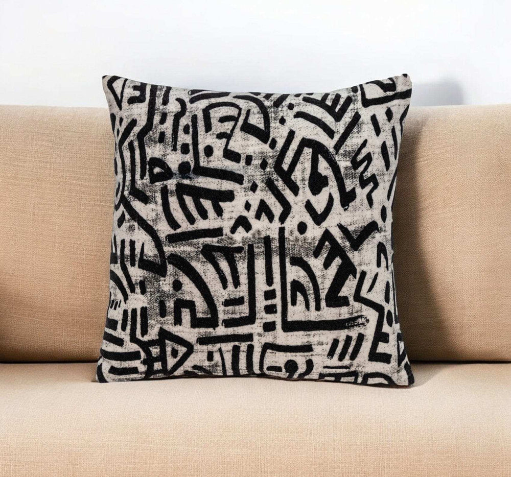 Black And White Abstract Velvet Throw Pillow - Homeroots - Flyclothing LLC