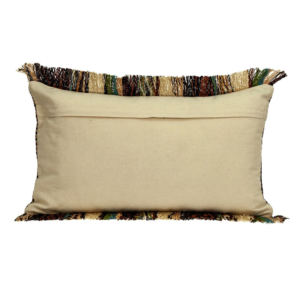 14" X 24" Brown and Beige Cotton Throw Pillow With Fringe - Homeroots - Flyclothing LLC