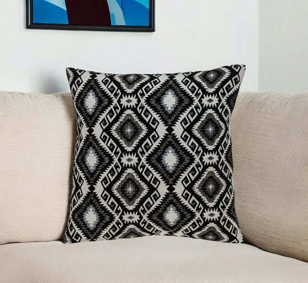 Jet Black And White Geo Throw Pillow - Homeroots - Flyclothing LLC