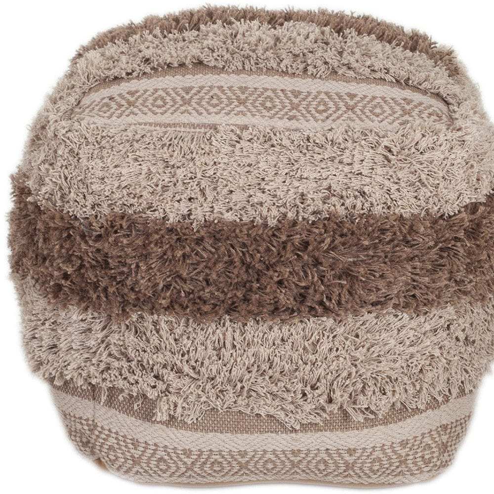 Boho Shaggy Khaki Textured Pouf - Homeroots - Flyclothing LLC