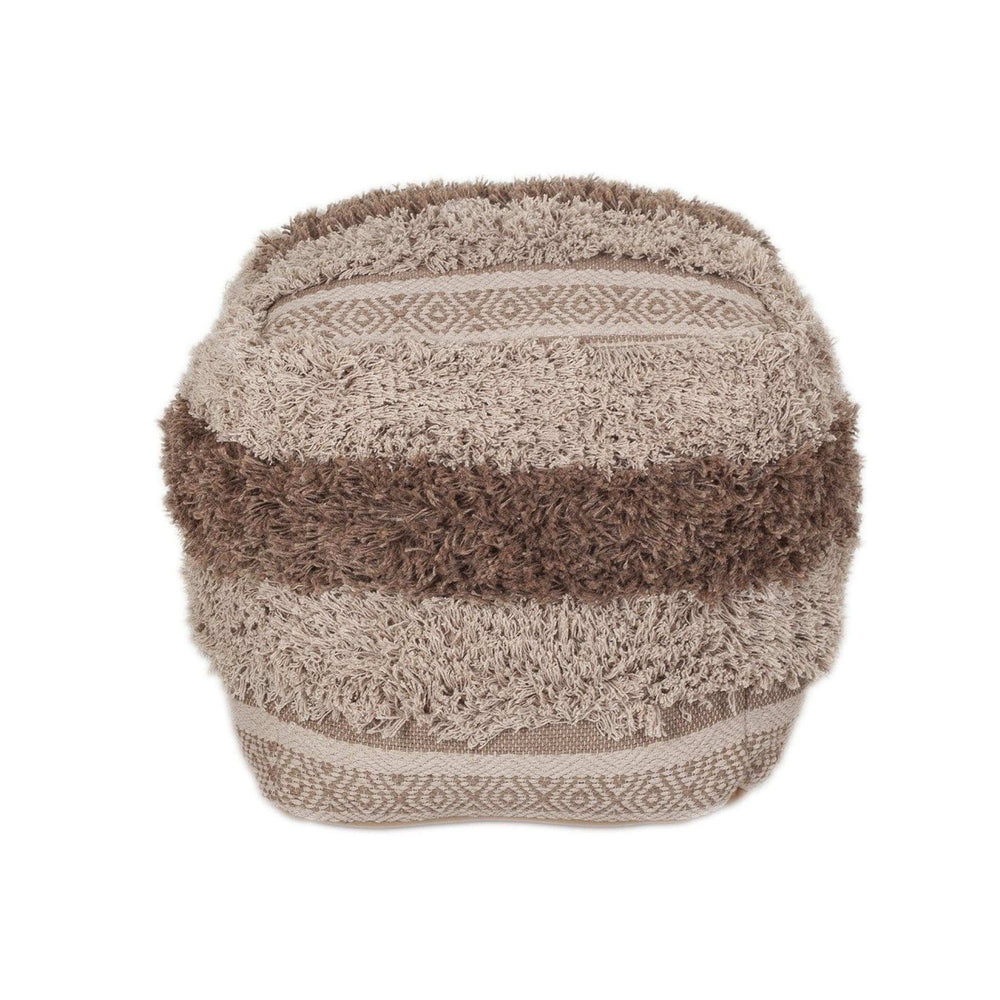 Boho Shaggy Khaki Textured Pouf - Homeroots - Flyclothing LLC