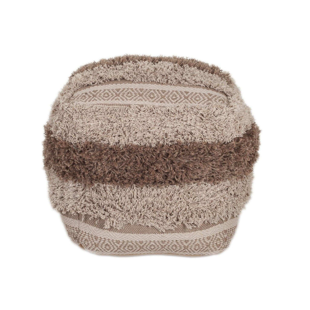 Boho Shaggy Khaki Textured Pouf - Homeroots - Flyclothing LLC