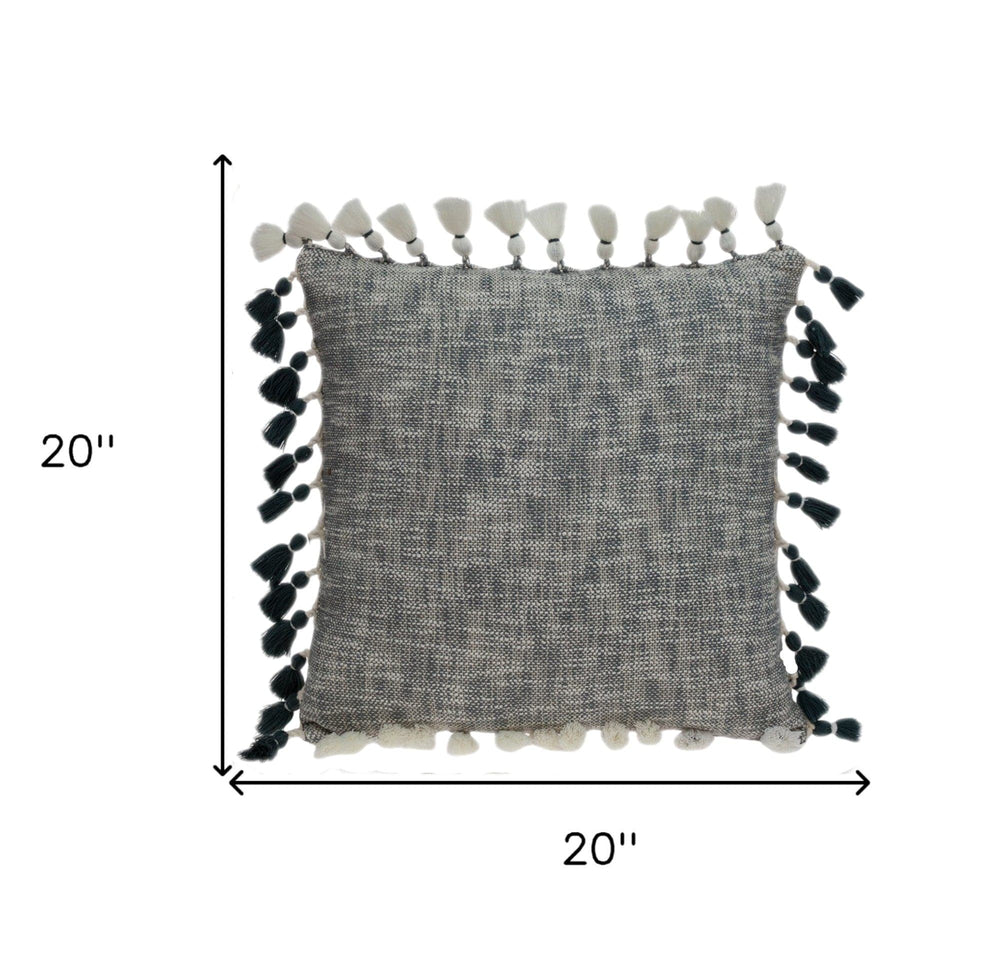 20" Slate Gray Abstract Cotton Throw Pillow With Tassels - Homeroots - Flyclothing LLC