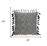 20" Slate Gray Abstract Cotton Throw Pillow With Tassels - Homeroots - Flyclothing LLC