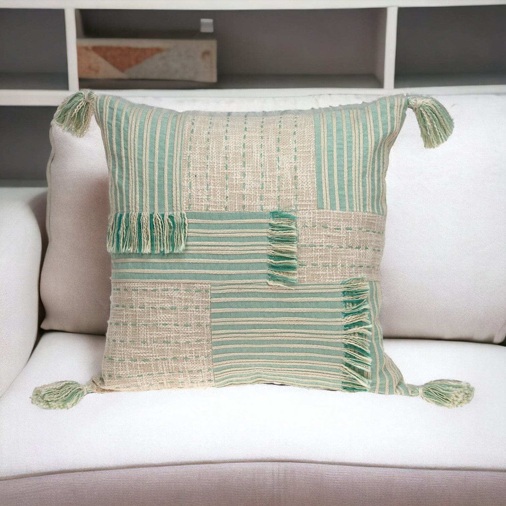 Cream And Mint Woven Throw Pillow - Homeroots - Flyclothing LLC