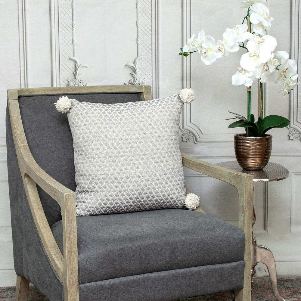 Gray Pearl Pom Throw Pillow - Homeroots - Flyclothing LLC