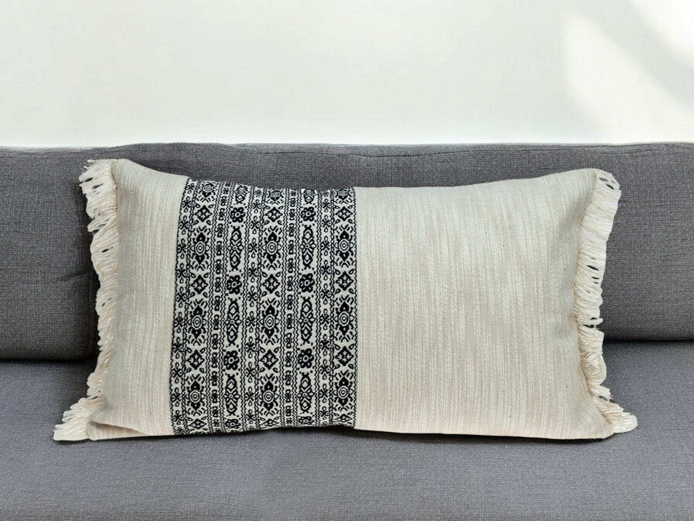 Black And White Geometric Fringe Throw Pillow - Homeroots - Flyclothing LLC