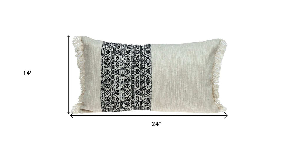 Black And White Geometric Fringe Throw Pillow - Homeroots - Flyclothing LLC