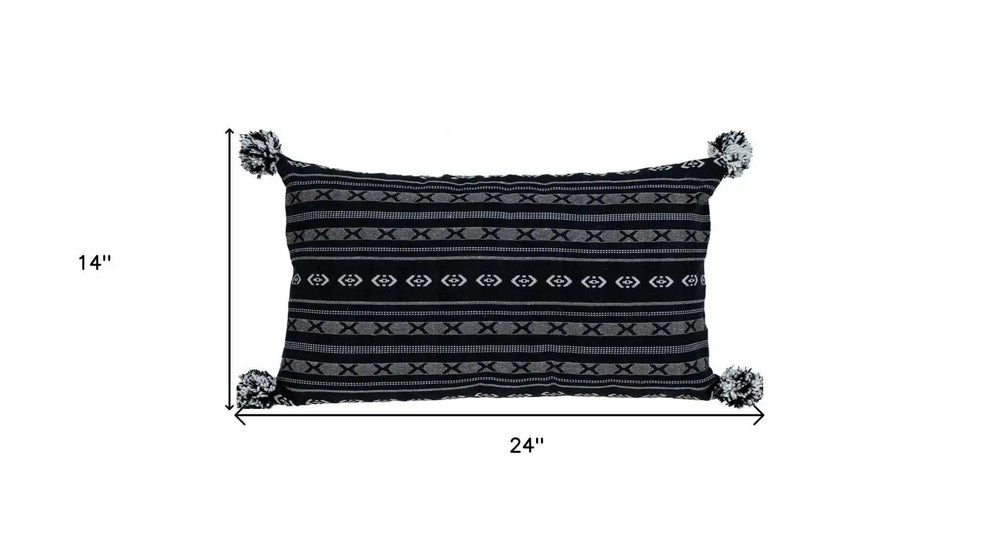 Black And Gray X Pom Throw Pillow - Homeroots - Flyclothing LLC