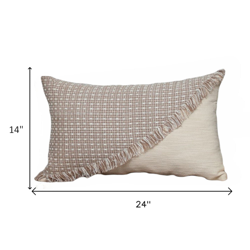 14" X 24" Beige Cotton Throw Pillow With Fringe - Homeroots - Flyclothing LLC