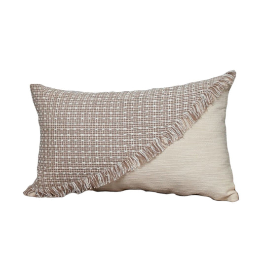 14" X 24" Beige Cotton Throw Pillow With Fringe - Homeroots