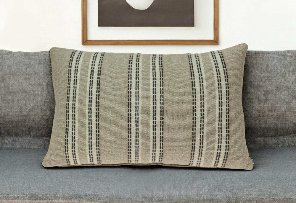 Oatmeal Stripe Weave Lumbar Throw Pillow - Homeroots - Flyclothing LLC