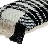 12" X 35" Black and White Plaid Cotton Lumbar Throw Pillow With Fringe - Homeroots - Flyclothing LLC