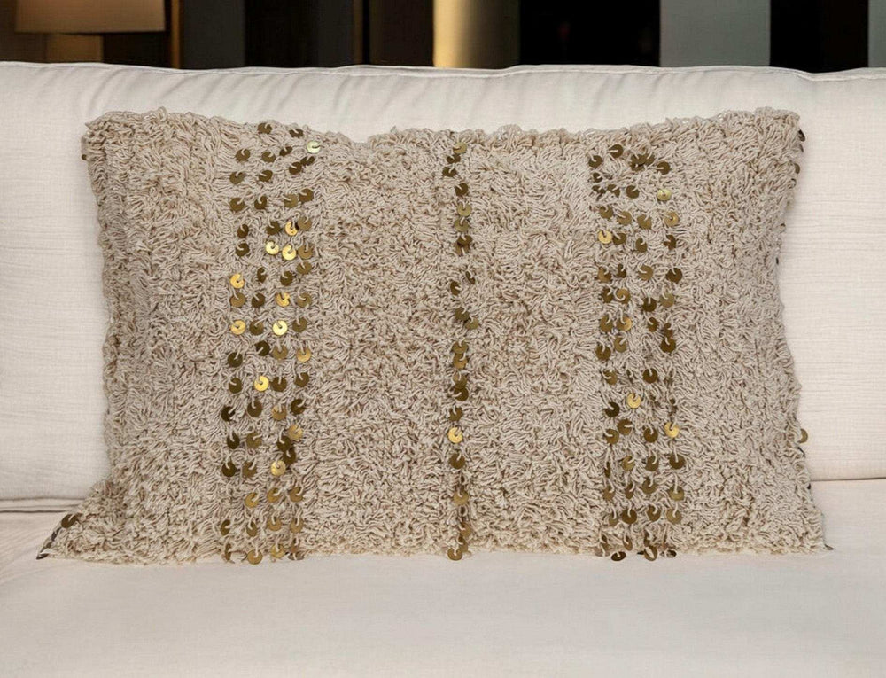 Boho Woven Shaggy Sequin Lumbar Pillow - Homeroots - Flyclothing LLC