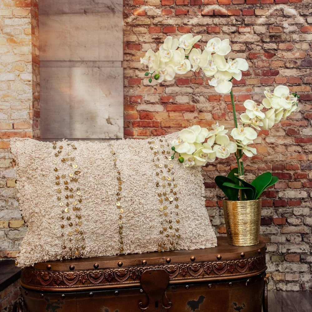 Boho Woven Shaggy Sequin Lumbar Pillow - Homeroots - Flyclothing LLC