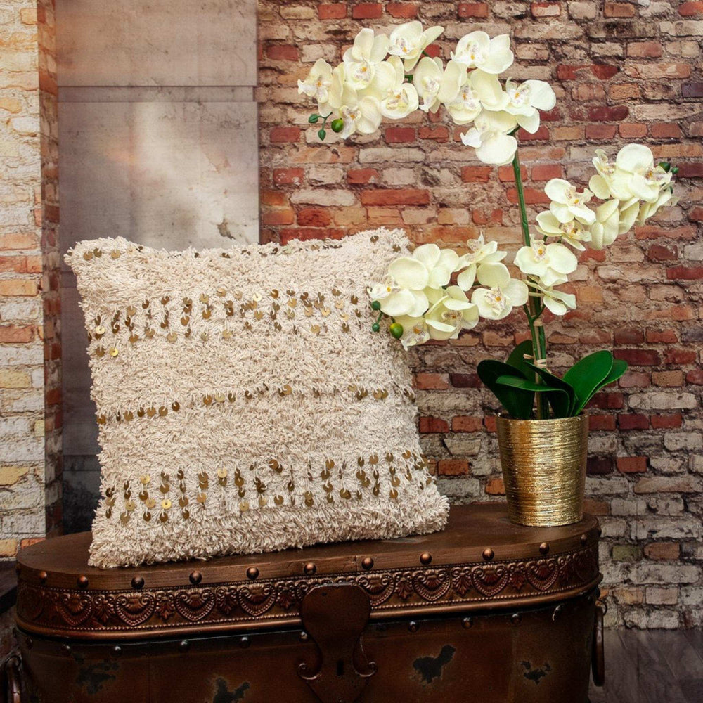 Boho Woven Shaggy Sequin Throw Pillow - Homeroots - Flyclothing LLC