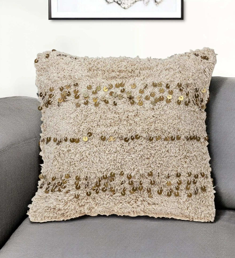 Boho Woven Shaggy Sequin Throw Pillow - Homeroots - Flyclothing LLC