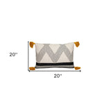 20" X 20" Beige and Black Cotton Throw Pillow With Tassels - Homeroots - Flyclothing LLC