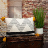 20" X 20" Beige and Black Cotton Throw Pillow With Tassels - Homeroots - Flyclothing LLC