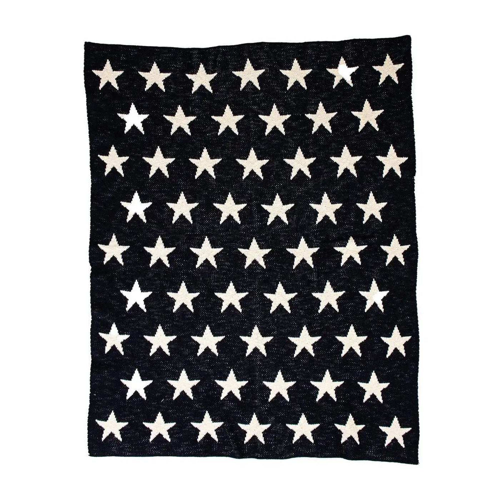 Navy Blue And White Stars Knitted Baby Blanket - Homeroots - Flyclothing LLC