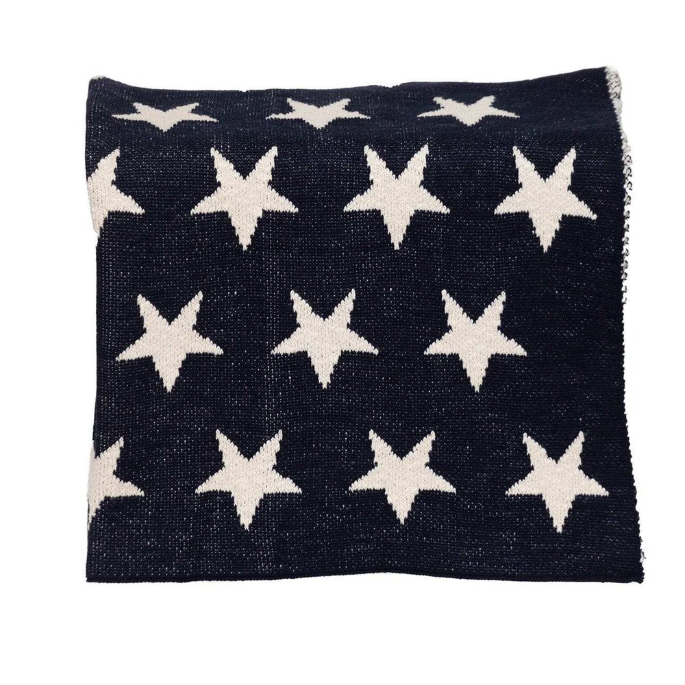 Navy Blue And White Stars Knitted Baby Blanket - Homeroots - Flyclothing LLC
