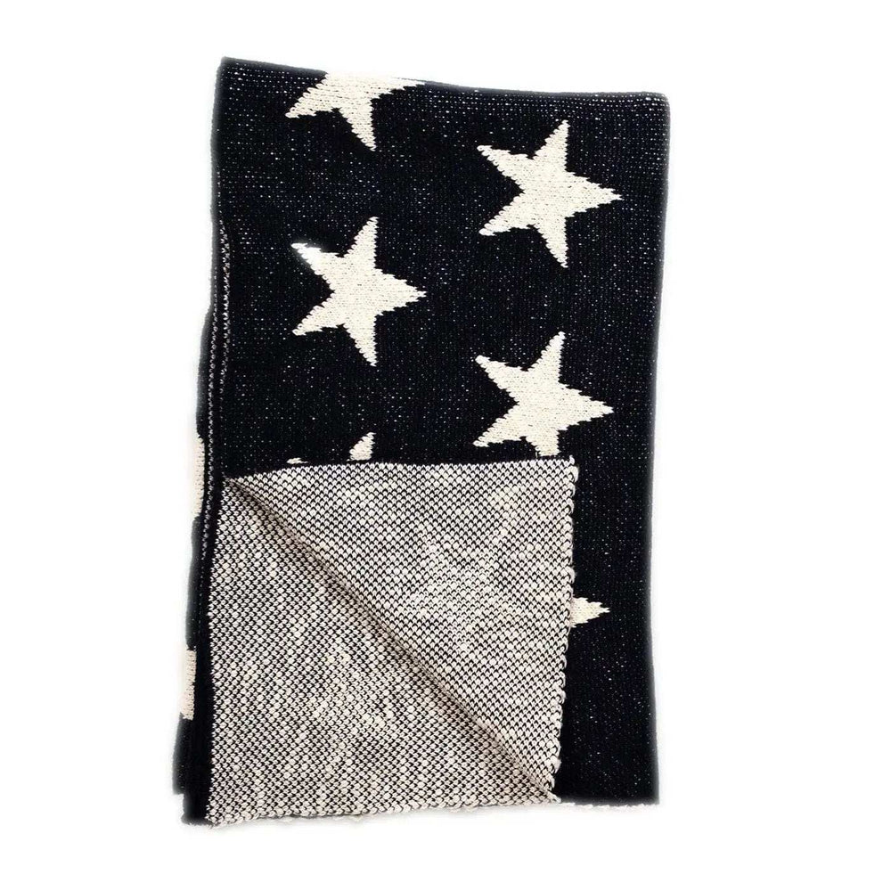 Navy Blue And White Stars Knitted Baby Blanket - Homeroots - Flyclothing LLC