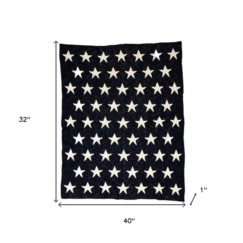 Navy Blue And White Stars Knitted Baby Blanket - Homeroots - Flyclothing LLC