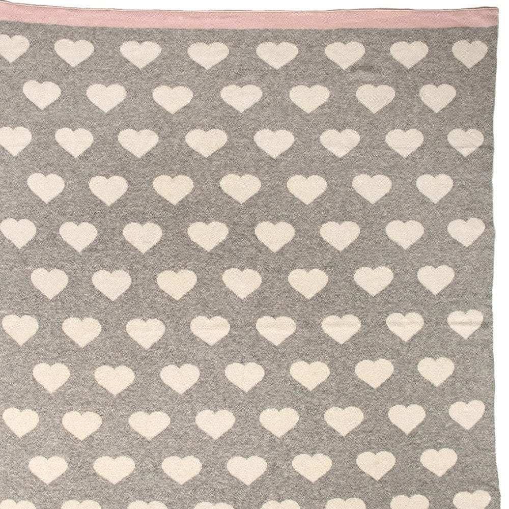 Grey And Ivory Hearts Knitted Baby Blanket - Homeroots - Flyclothing LLC
