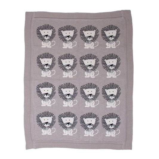 Grey Lots Of Lions Woven Knitted Baby Blanket - Homeroots - Flyclothing LLC