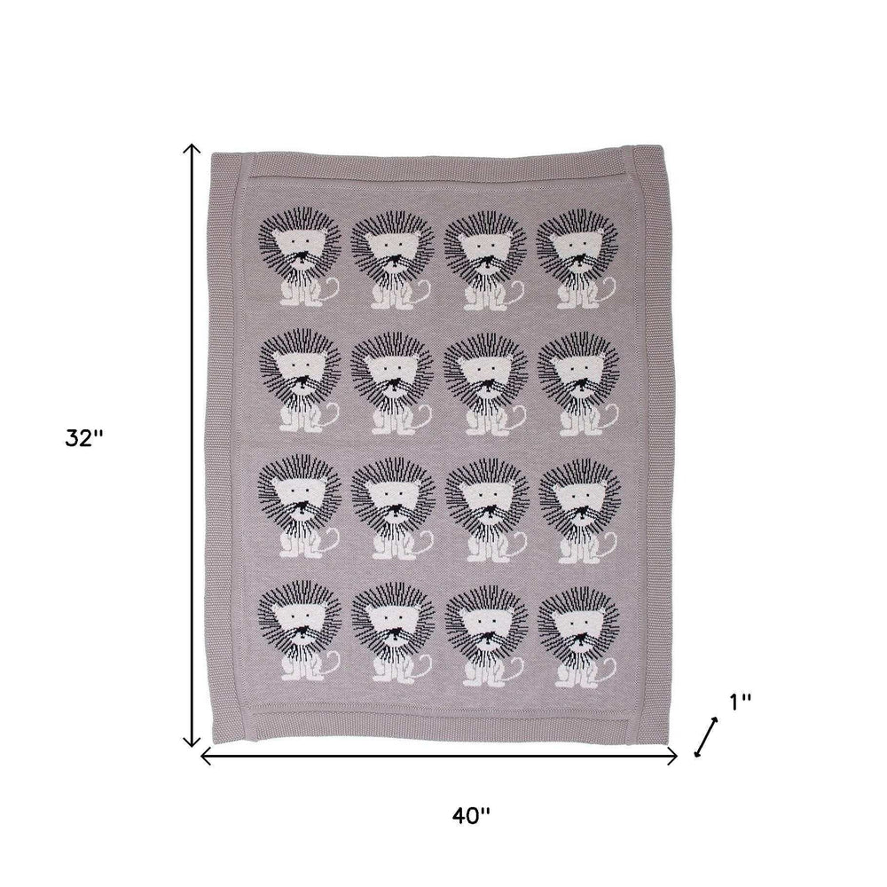 Grey Lots Of Lions Woven Knitted Baby Blanket - Homeroots - Flyclothing LLC